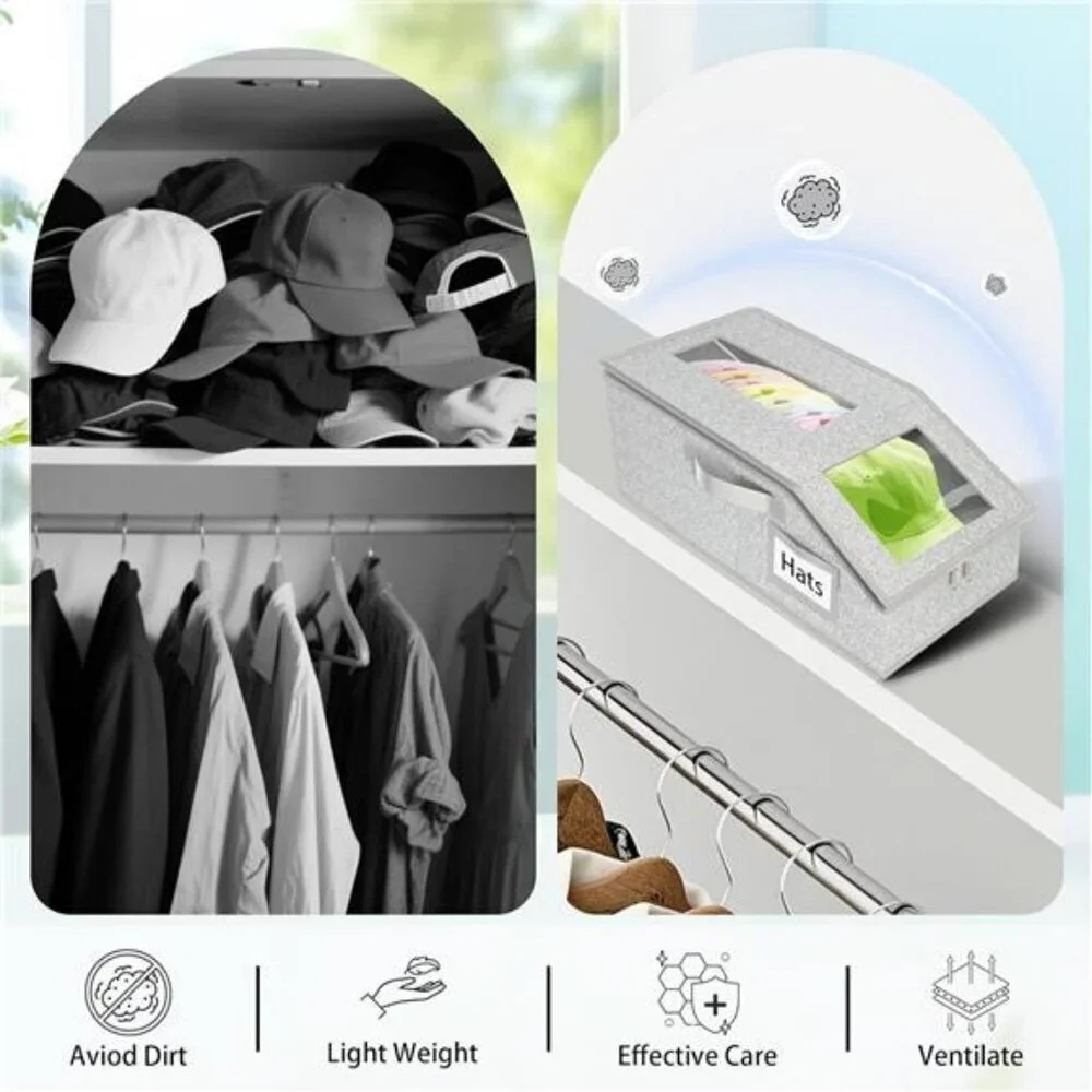 Stackable hat storage boxes for baseball caps closet organizer holds up to 30 ha